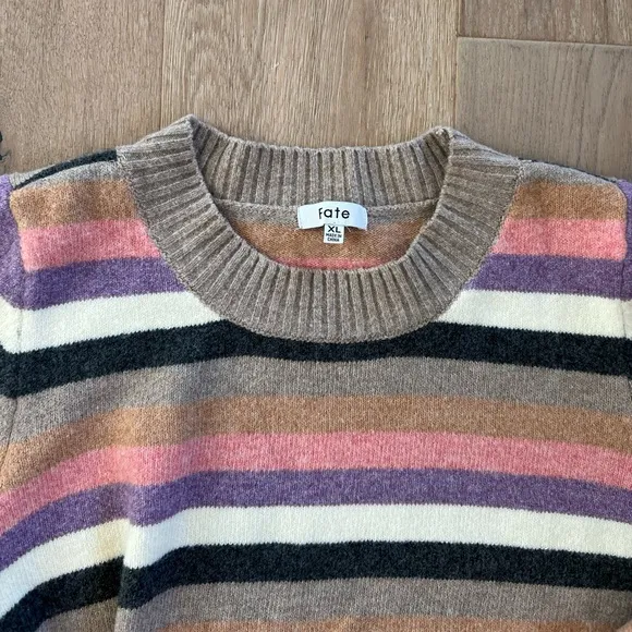 Fate Striped Pink, Purple, Brown Puff sleeve Sweater Womens XL