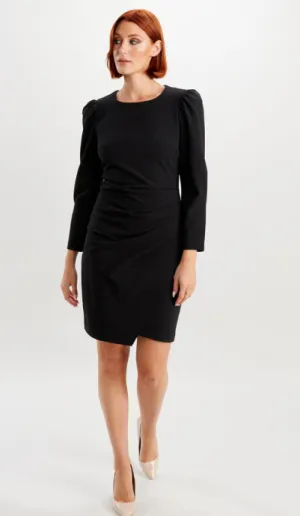 Faux Wrap Dress with Puff Sleeves