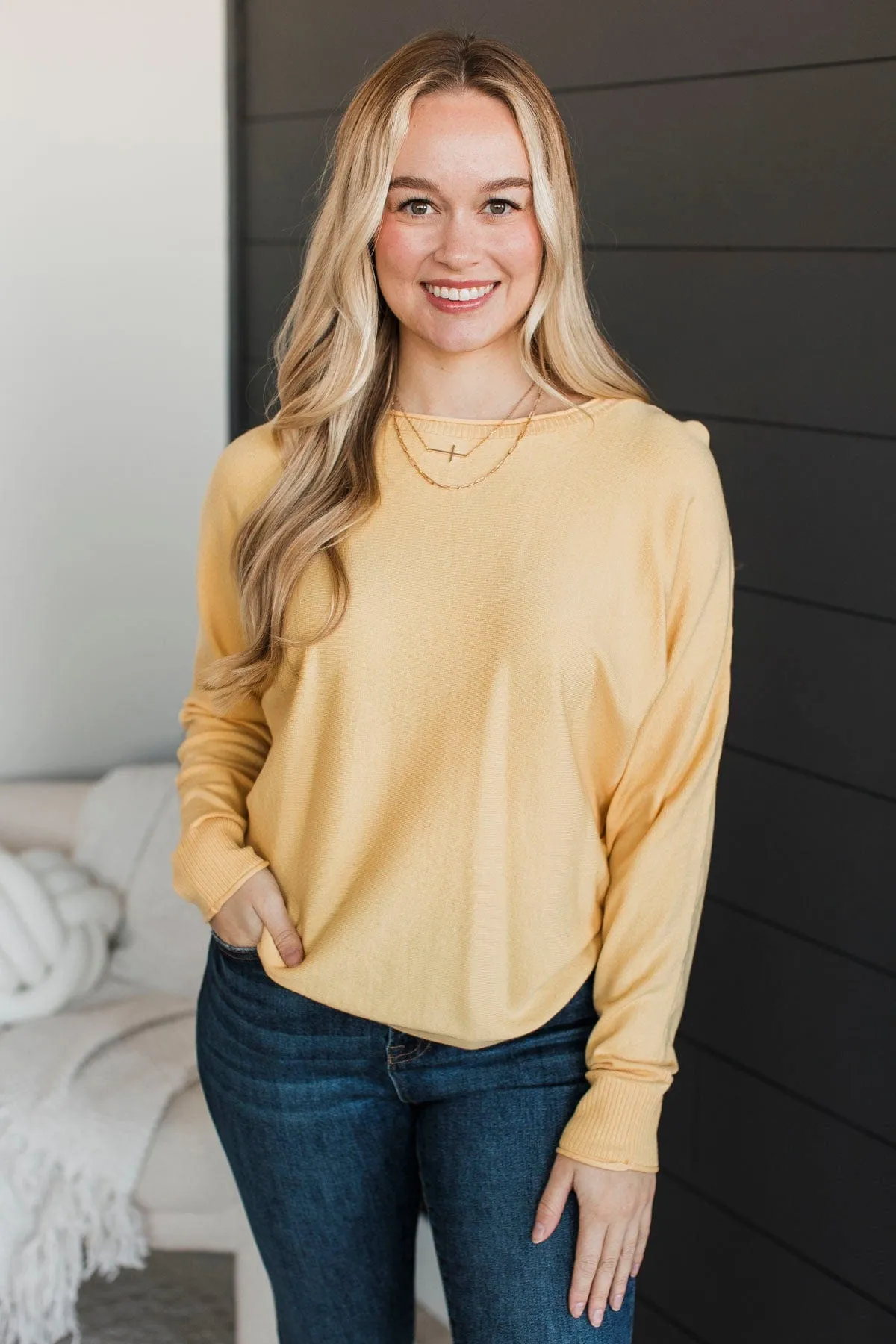 Feeling Devoted Knit Dolman Sweater- Yellow