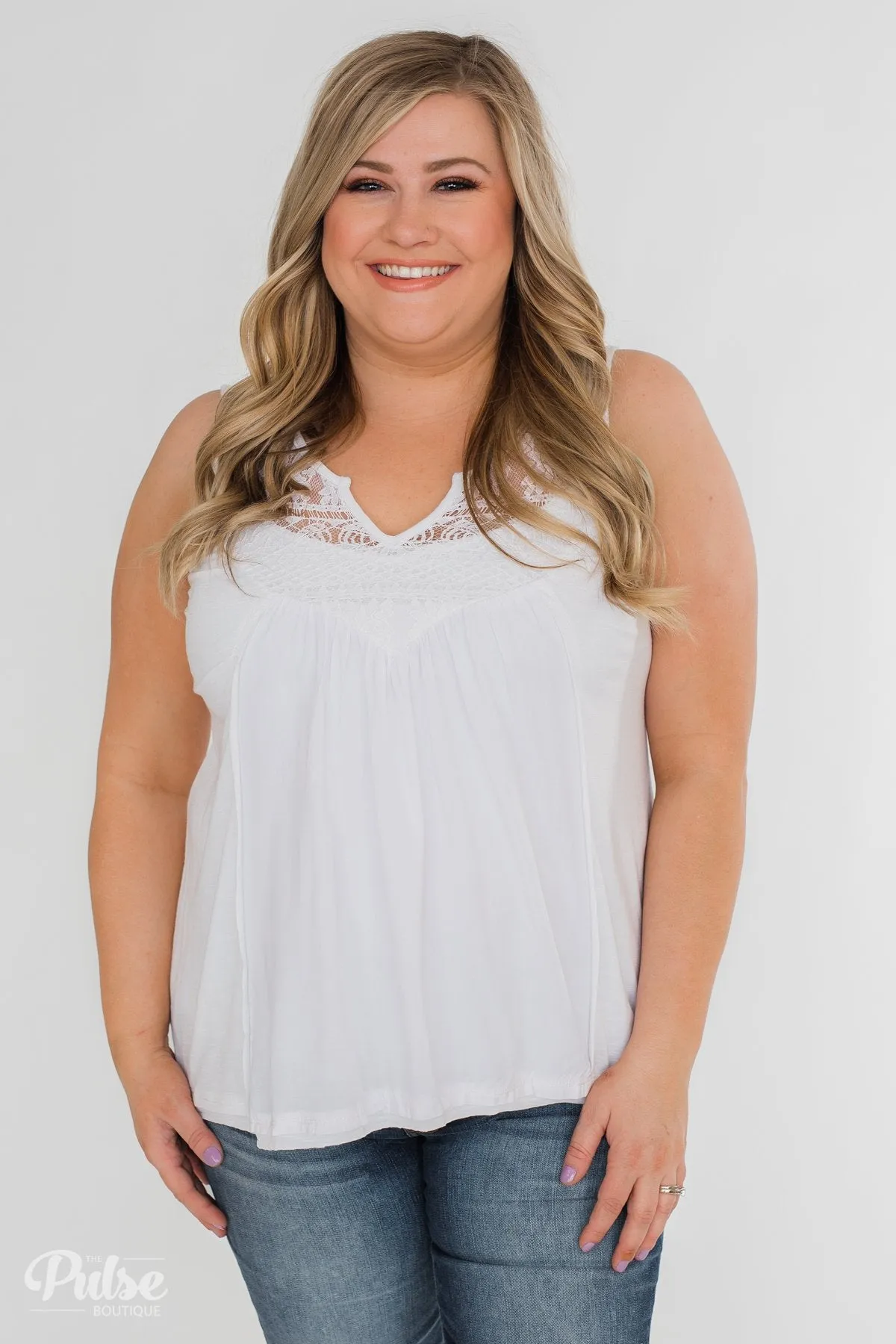 Fill My Days Lace Detailed Tank Top- Off White