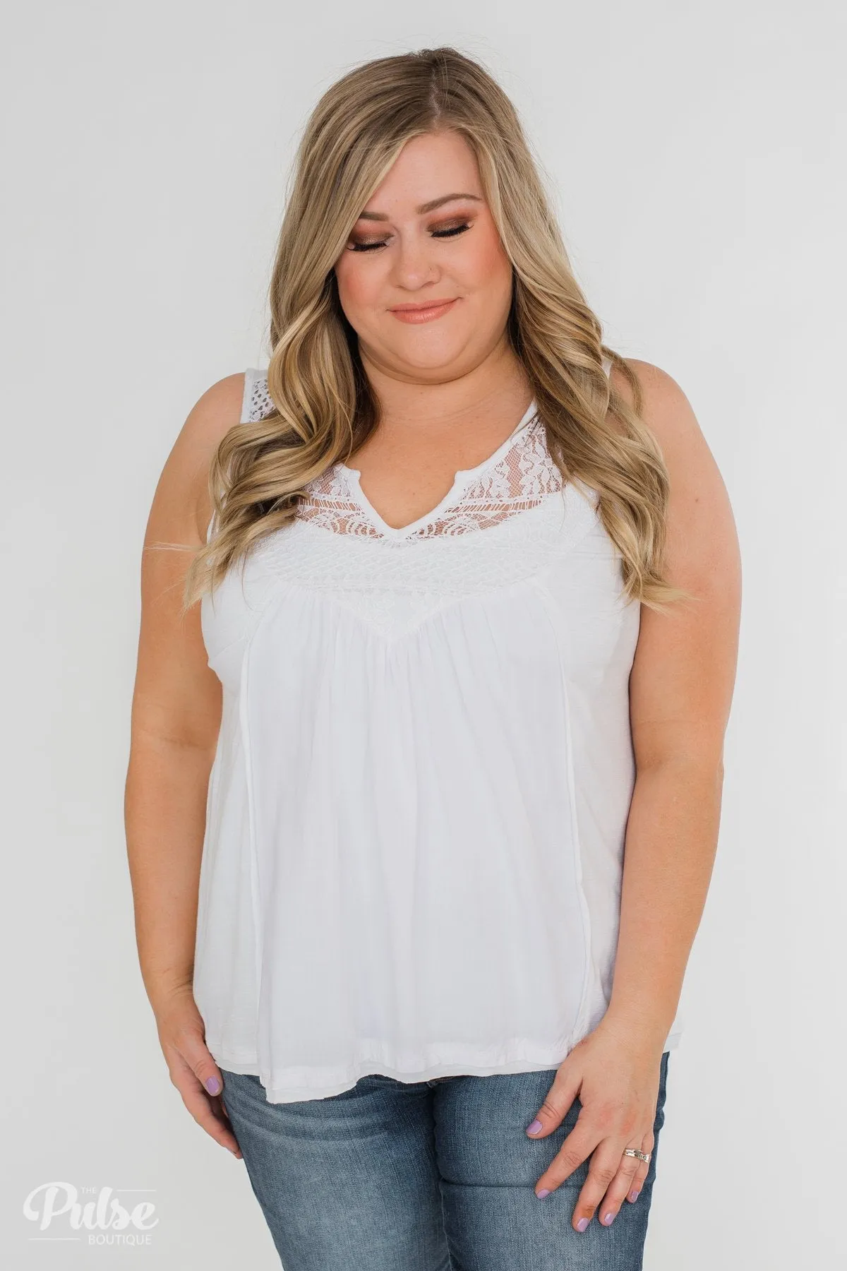 Fill My Days Lace Detailed Tank Top- Off White