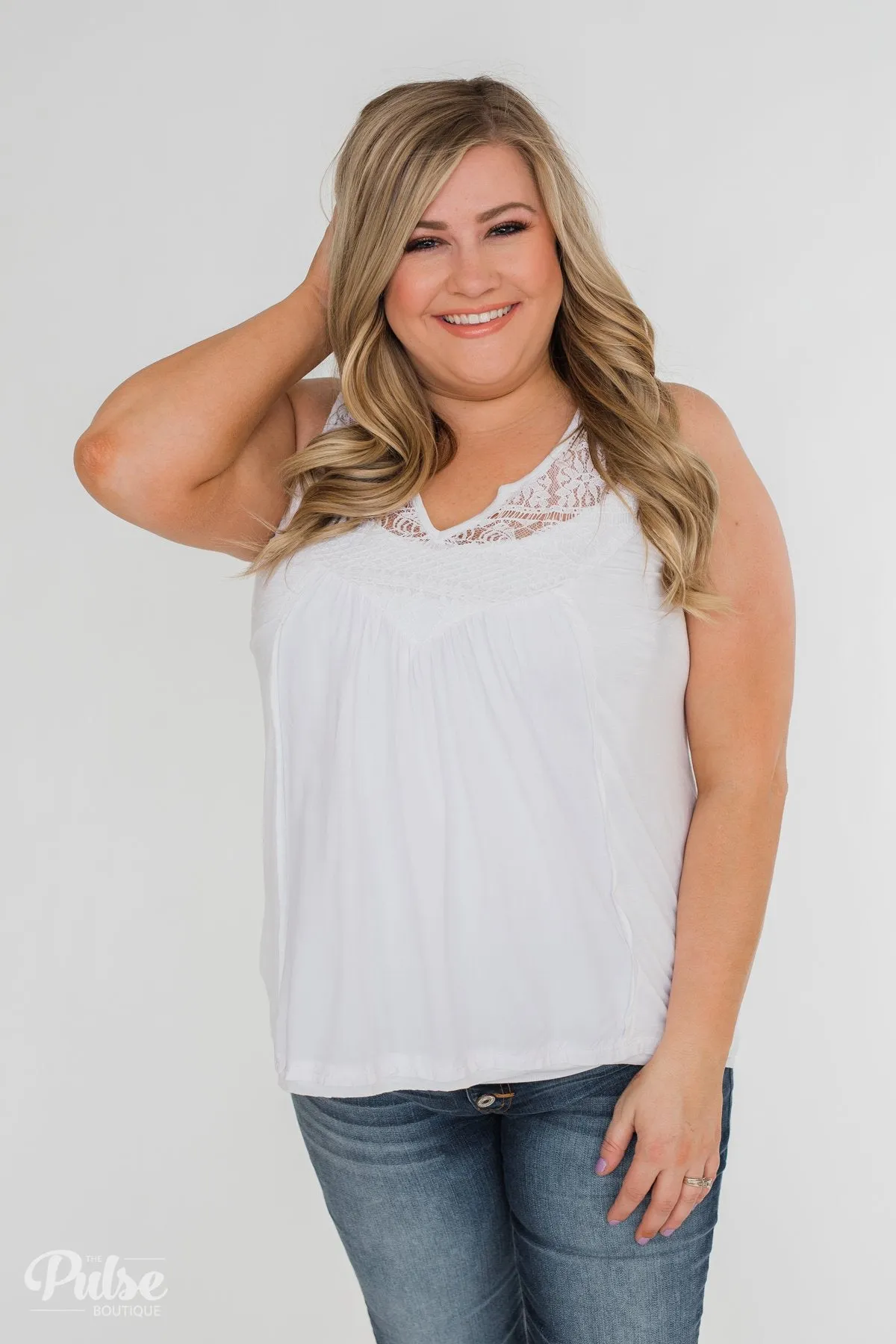 Fill My Days Lace Detailed Tank Top- Off White