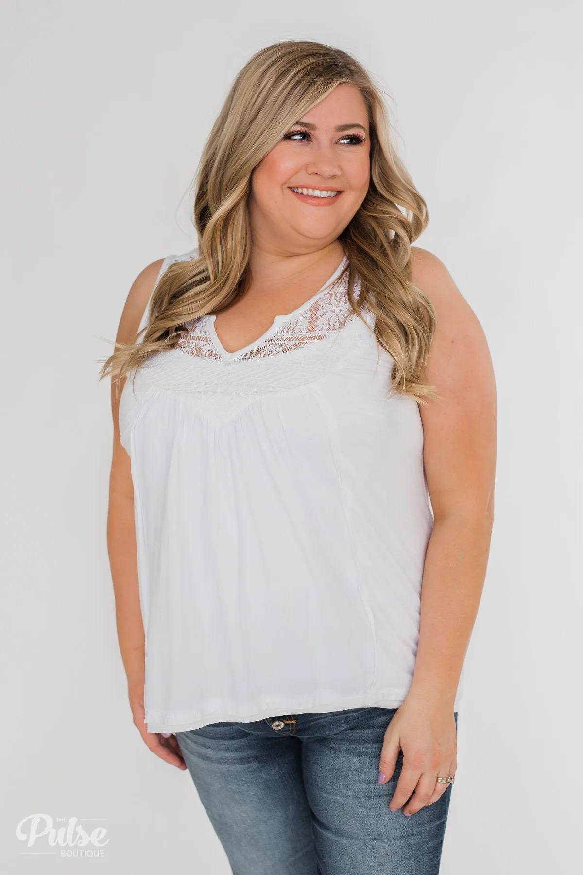 Fill My Days Lace Detailed Tank Top- Off White