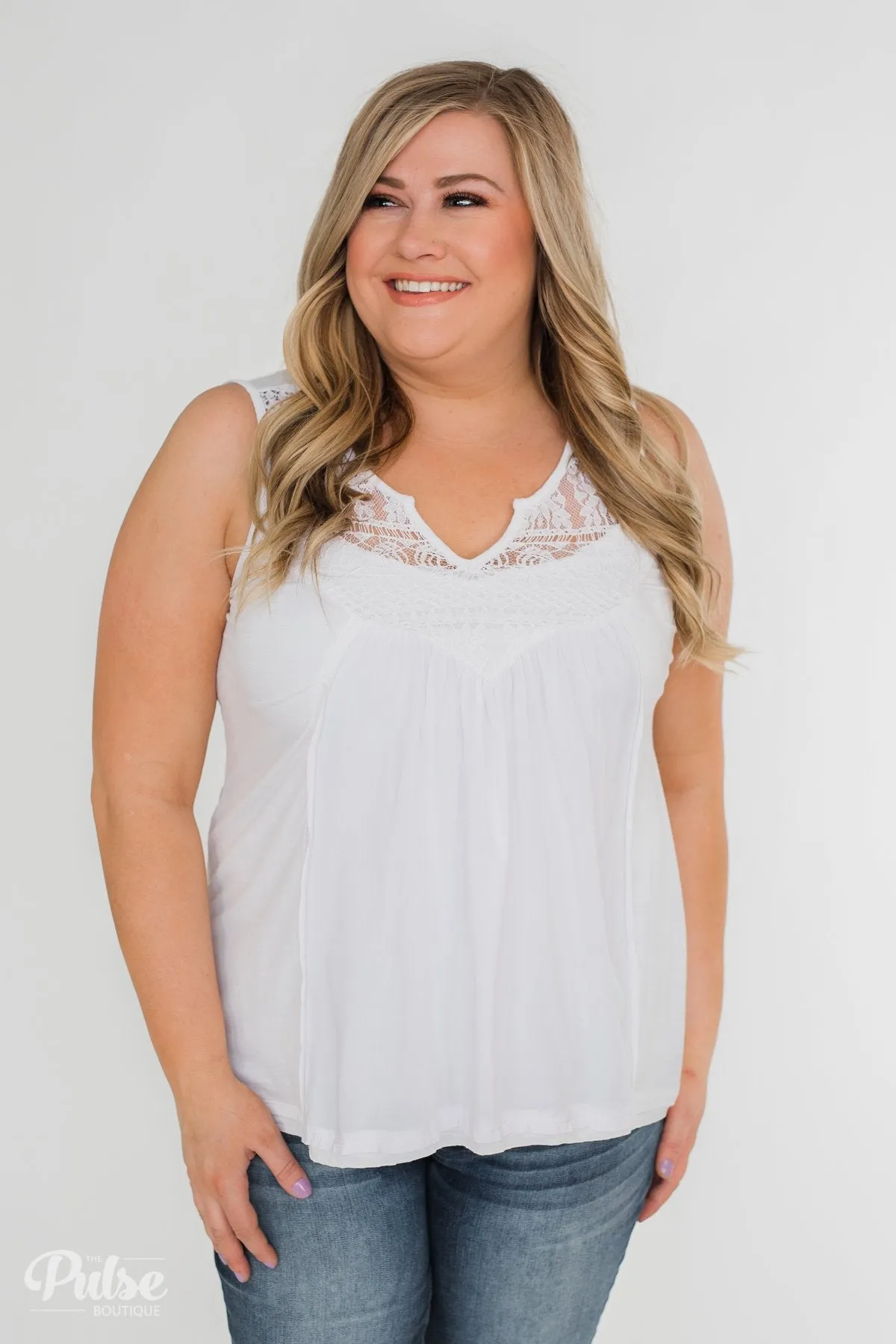 Fill My Days Lace Detailed Tank Top- Off White