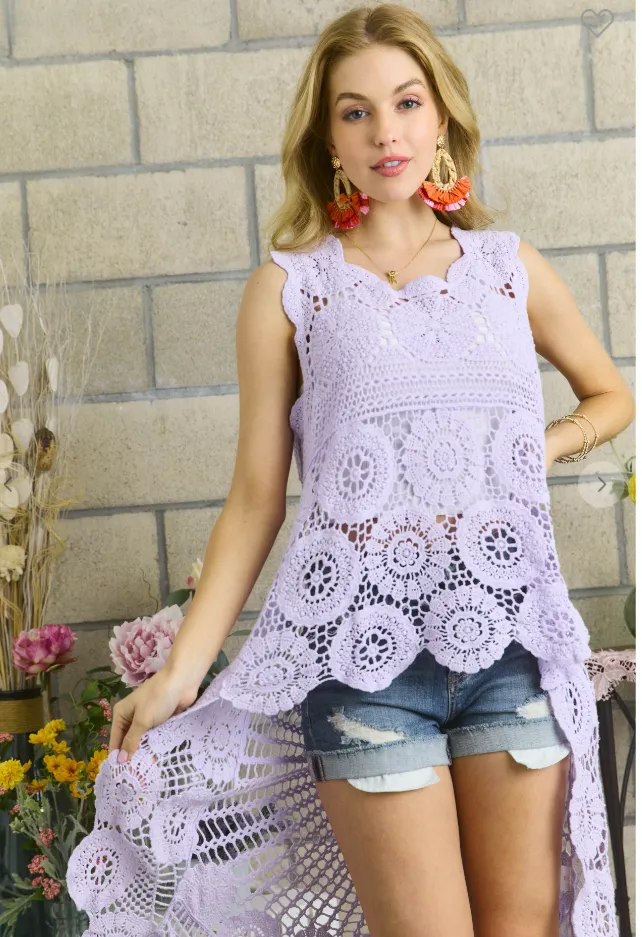 FINAL SALE  Was $42.99 - 4 Color Ways - High/Low Crochet Top