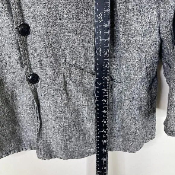 FLAX Womens Size Small Button Front Blazer Jacket Linen Gray Work Career Pockets