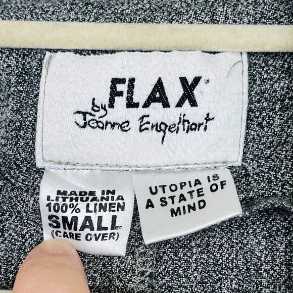 FLAX Womens Size Small Button Front Blazer Jacket Linen Gray Work Career Pockets