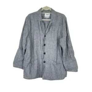 FLAX Womens Size Small Button Front Blazer Jacket Linen Gray Work Career Pockets