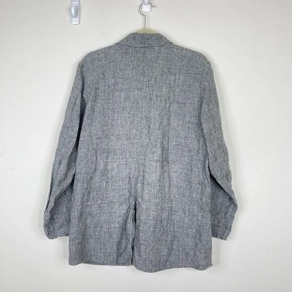 FLAX Womens Size Small Button Front Blazer Jacket Linen Gray Work Career Pockets