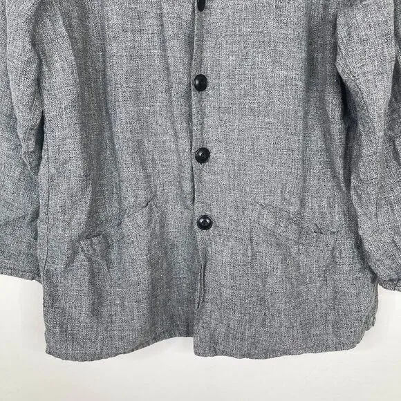 FLAX Womens Size Small Button Front Blazer Jacket Linen Gray Work Career Pockets