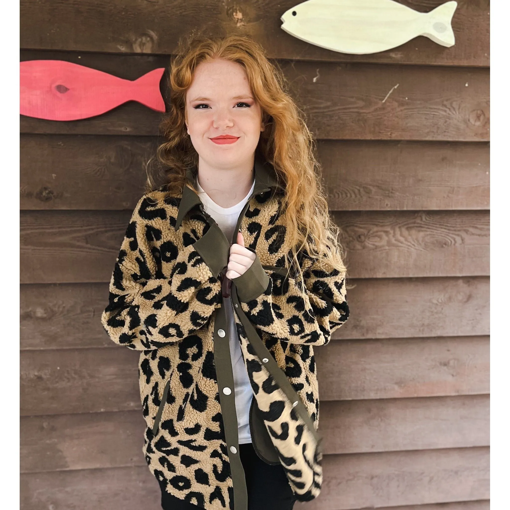 Fleece Leopard Shackets with Front Pockets.