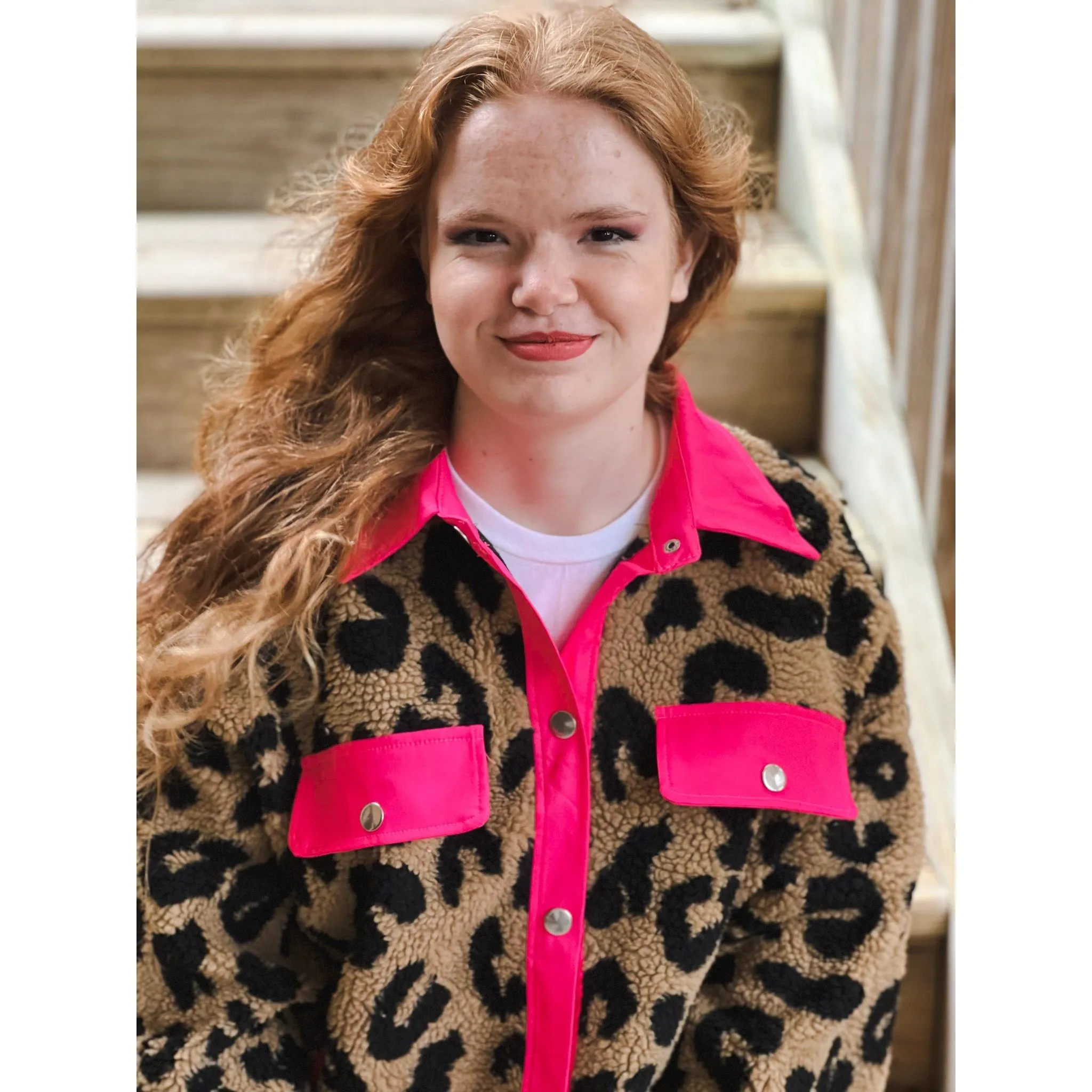 Fleece Leopard Shackets with Front Pockets.
