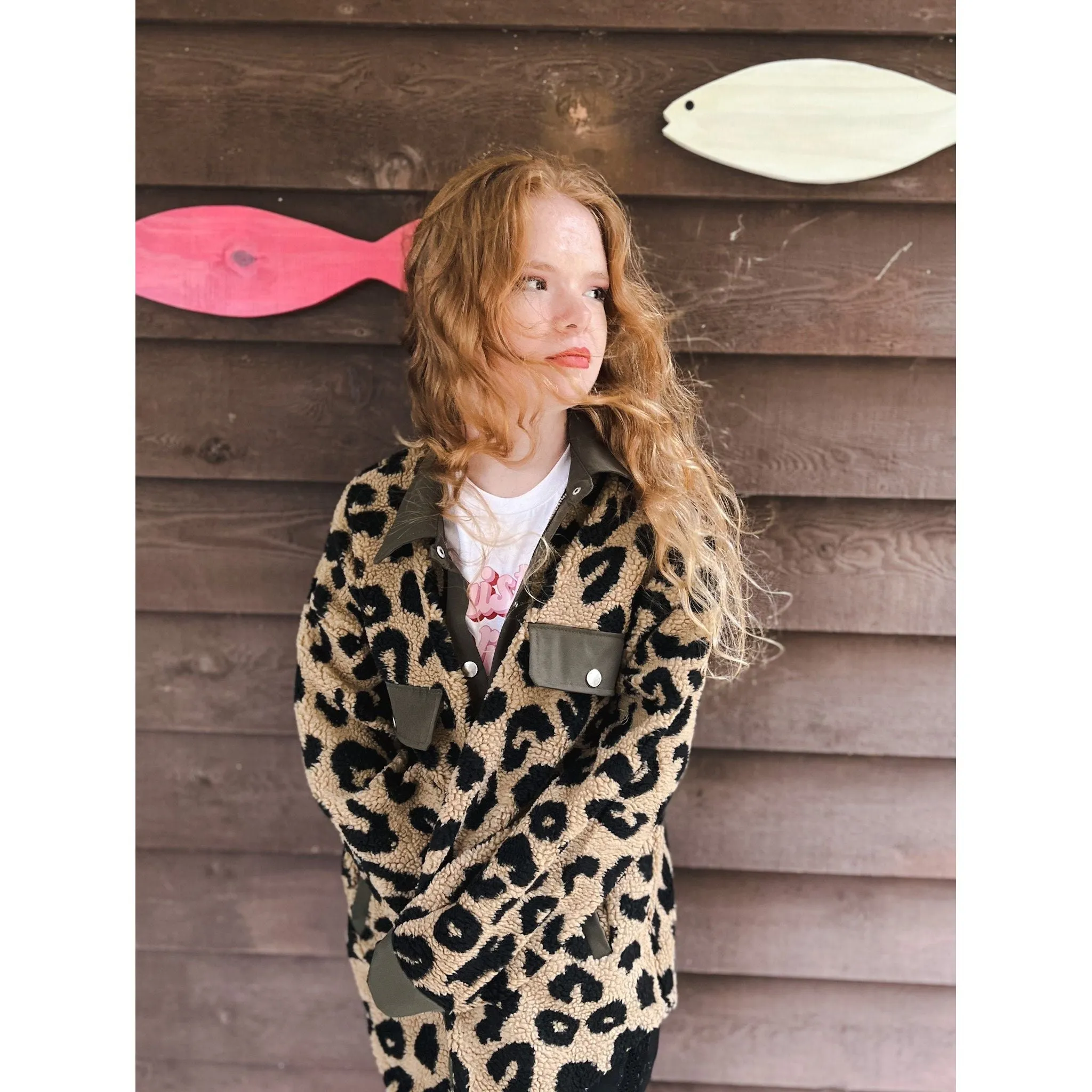 Fleece Leopard Shackets with Front Pockets.