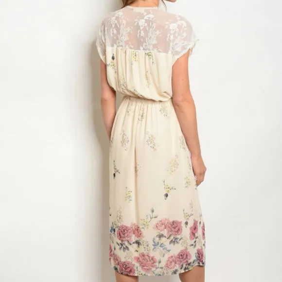 FLORAL MIDI DRESS IVORY*