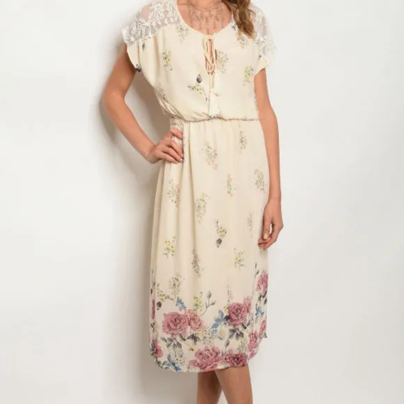FLORAL MIDI DRESS IVORY*