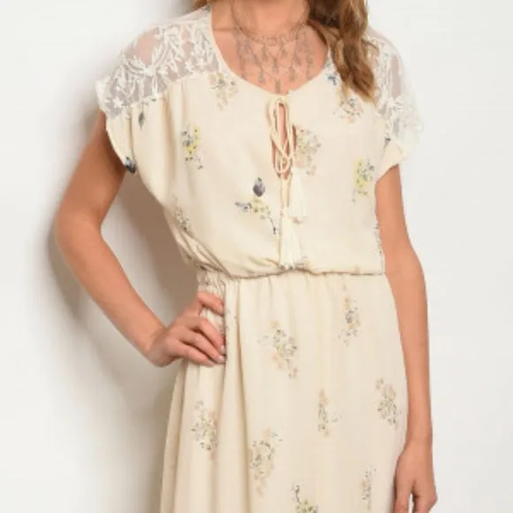 FLORAL MIDI DRESS IVORY*