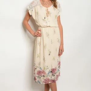 FLORAL MIDI DRESS IVORY*