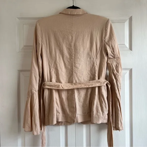Free People Blazer Jacket Linen Blush Pink Flared Sleeve‎ Boho Lagenlook Career
