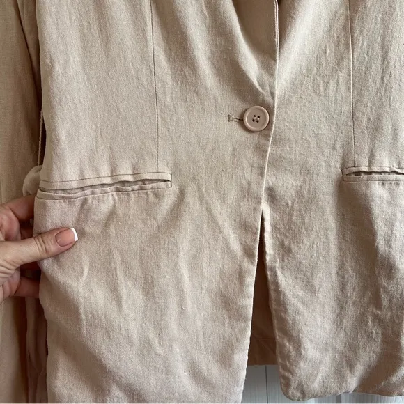 Free People Blazer Jacket Linen Blush Pink Flared Sleeve‎ Boho Lagenlook Career