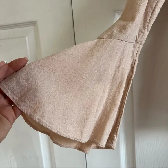 Free People Blazer Jacket Linen Blush Pink Flared Sleeve‎ Boho Lagenlook Career