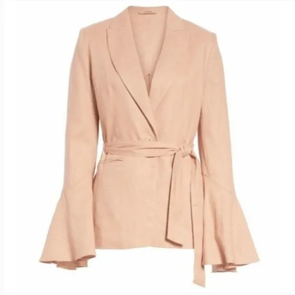 Free People Blazer Jacket Linen Blush Pink Flared Sleeve‎ Boho Lagenlook Career