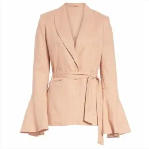 Free People Blazer Jacket Linen Blush Pink Flared Sleeve‎ Boho Lagenlook Career