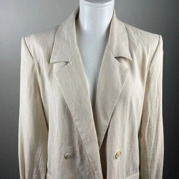 Free People Cream Ivory Size Medium Linen Blend Boho Classic Tie Front Blazer