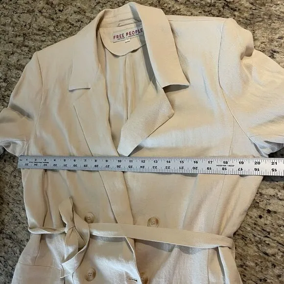 Free People Cream Ivory Size Medium Linen Blend Boho Classic Tie Front Blazer