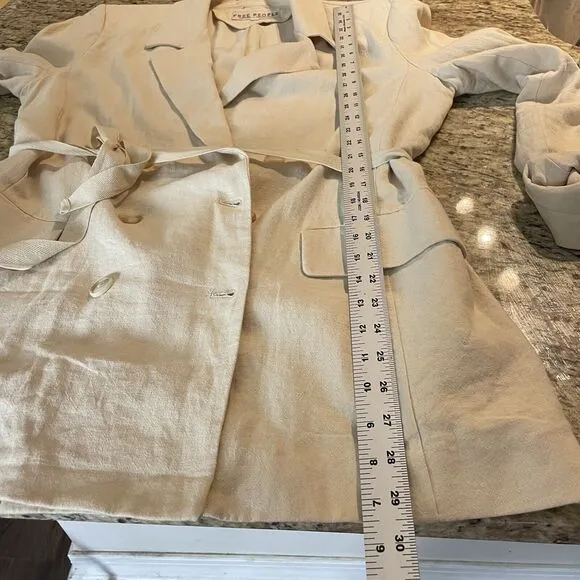 Free People Cream Ivory Size Medium Linen Blend Boho Classic Tie Front Blazer