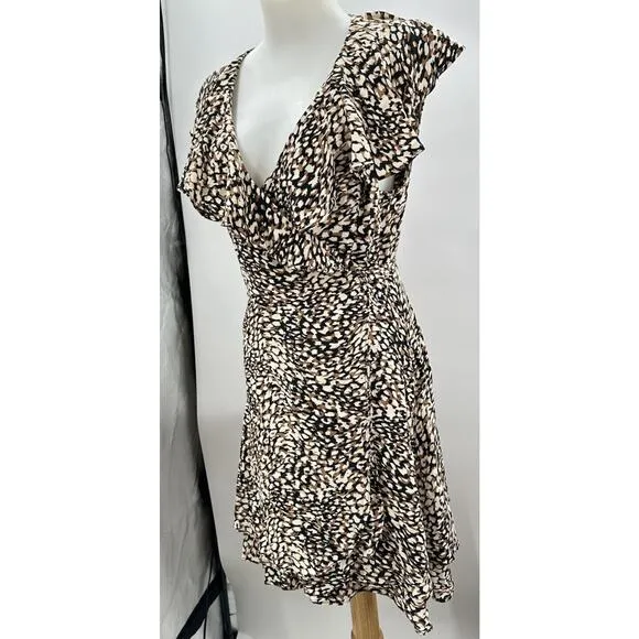 Free People French Quarter Ruffle Wrap Dress Women's Size Medium Brown Black