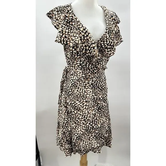 Free People French Quarter Ruffle Wrap Dress Women's Size Medium Brown Black