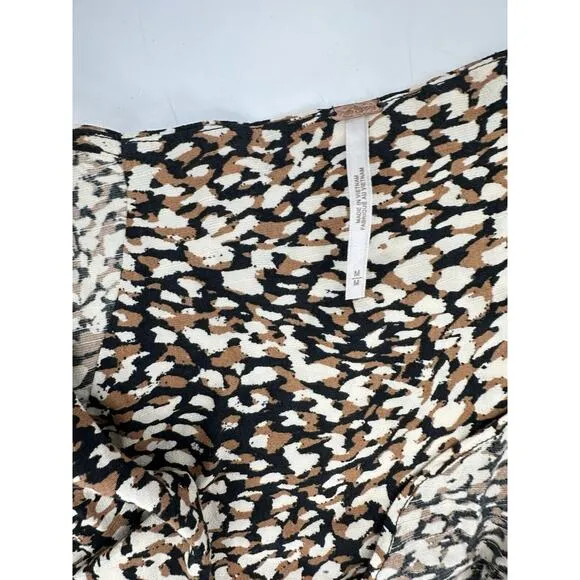 Free People French Quarter Ruffle Wrap Dress Women's Size Medium Brown Black