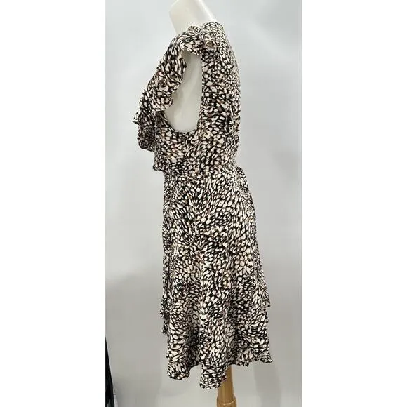Free People French Quarter Ruffle Wrap Dress Women's Size Medium Brown Black