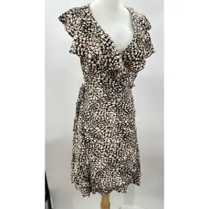 Free People French Quarter Ruffle Wrap Dress Women's Size Medium Brown Black