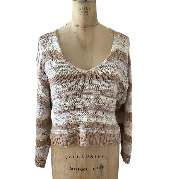 Free People Lake Life Pullover Open Knit Cropped Sweater in Sunset Sand Size XS