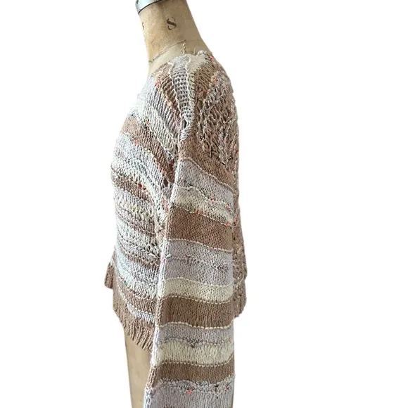 Free People Lake Life Pullover Open Knit Cropped Sweater in Sunset Sand Size XS