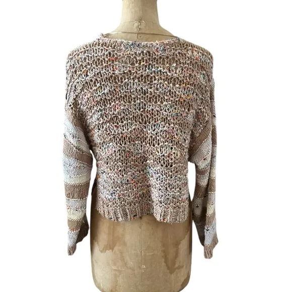 Free People Lake Life Pullover Open Knit Cropped Sweater in Sunset Sand Size XS