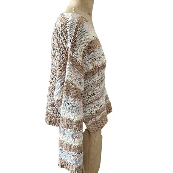 Free People Lake Life Pullover Open Knit Cropped Sweater in Sunset Sand Size XS