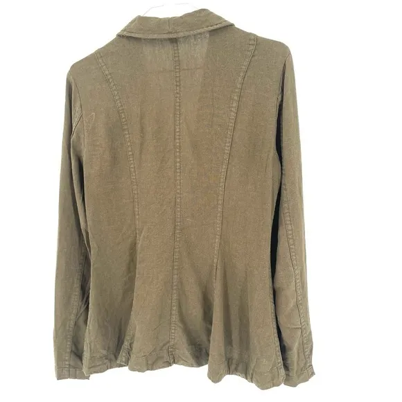 Free People Linen Olive Green Military Single Button Pocket Blazer Jacket