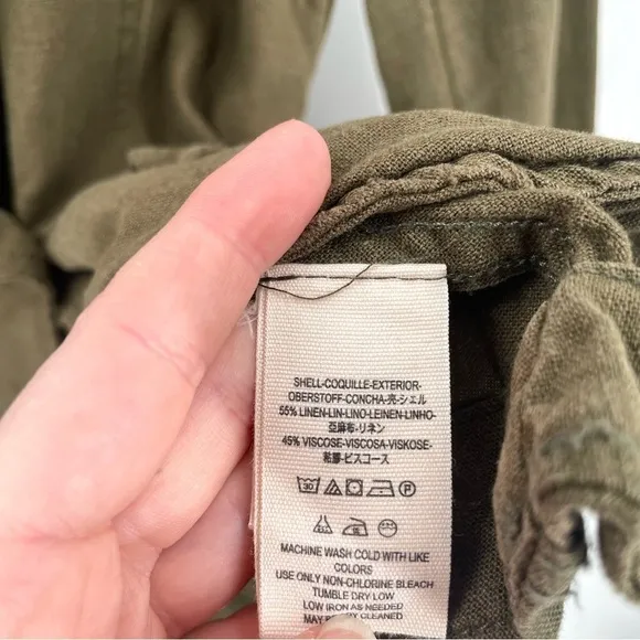Free People Linen Olive Green Military Single Button Pocket Blazer Jacket
