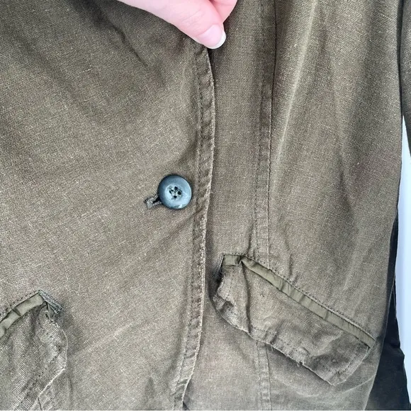 Free People Linen Olive Green Military Single Button Pocket Blazer Jacket