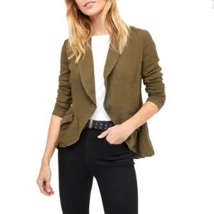 Free People Linen Olive Green Military Single Button Pocket Blazer Jacket