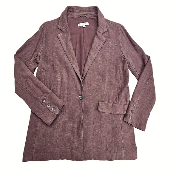 Free People Misha Linen Blend Oversized Chocolate Lava Blazer Jacket Size 6