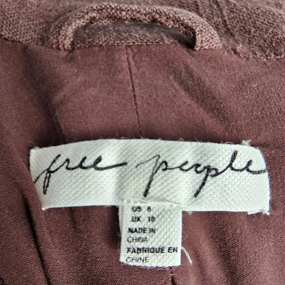 Free People Misha Linen Blend Oversized Chocolate Lava Blazer Jacket Size 6