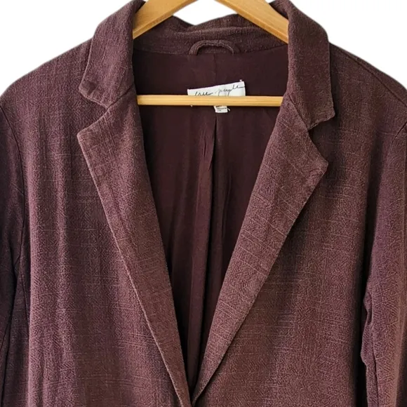 Free People Misha Linen Blend Oversized Chocolate Lava Blazer Jacket Size 6