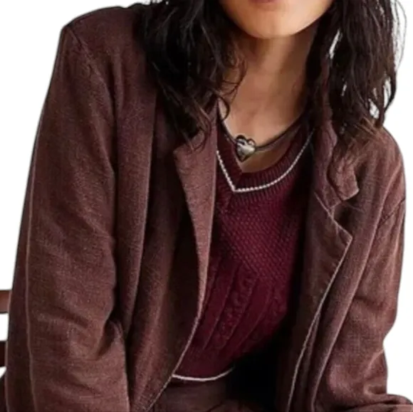Free People Misha Linen Blend Oversized Chocolate Lava Blazer Jacket Size 6