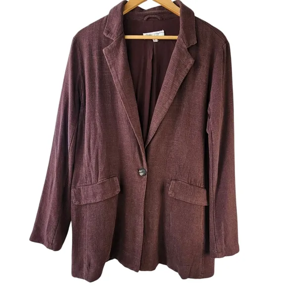 Free People Misha Linen Blend Oversized Chocolate Lava Blazer Jacket Size 6