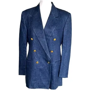 FREEDBERG Madrigal Carmel Copley Linen Double Breasted Blazer Women’s Sz 8 Blue