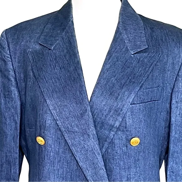 FREEDBERG Madrigal Carmel Copley Linen Double Breasted Blazer Women’s Sz 8 Blue