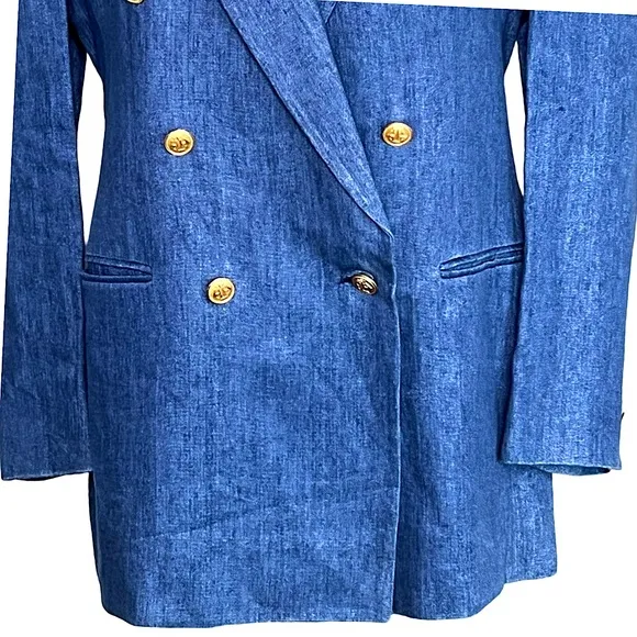 FREEDBERG Madrigal Carmel Copley Linen Double Breasted Blazer Women’s Sz 8 Blue